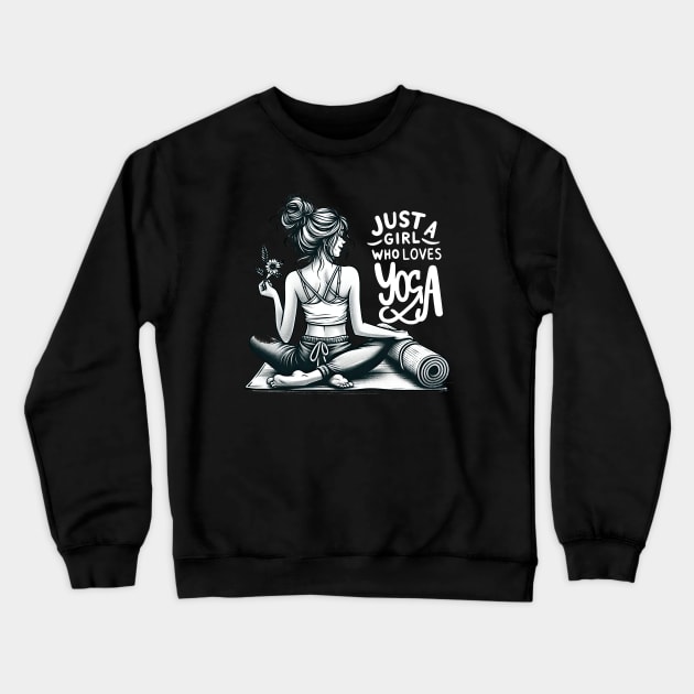 Just a Girl Who Loves Yoga-Girl with Mat and Messy Bun Crewneck Sweatshirt by Mapd